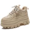 Fashion 9cm Genuine Leather Synthetic Platform Wedge Sneakers Chunky Hidden Heel Women Casual Females Autumn Winter Women Shoes