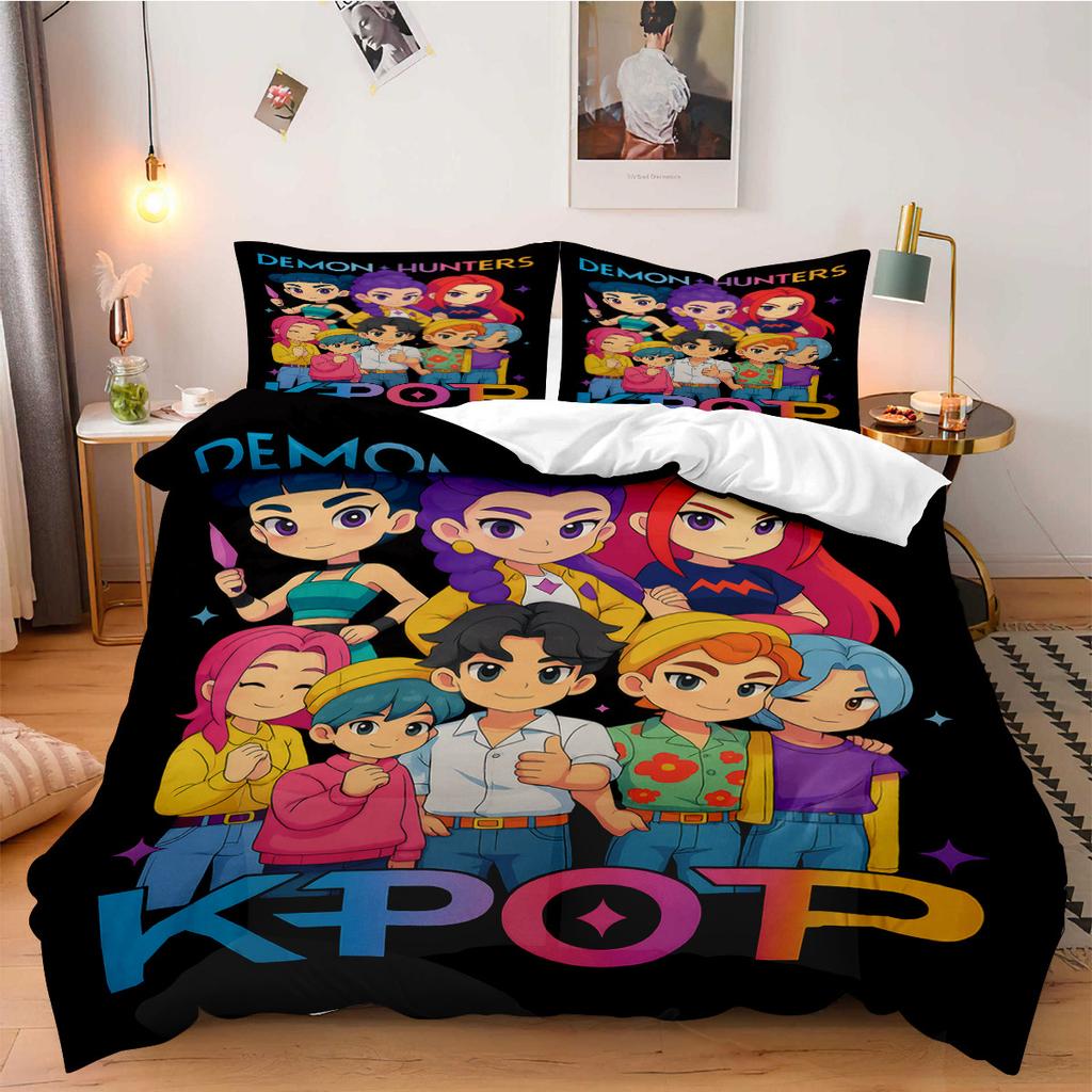 Q K-Pop Demon Hunter Beddding Set for Fans Kids Machine Washable Durable King Queen Twin Size for K-pop Girls Home Bedroom Decor
