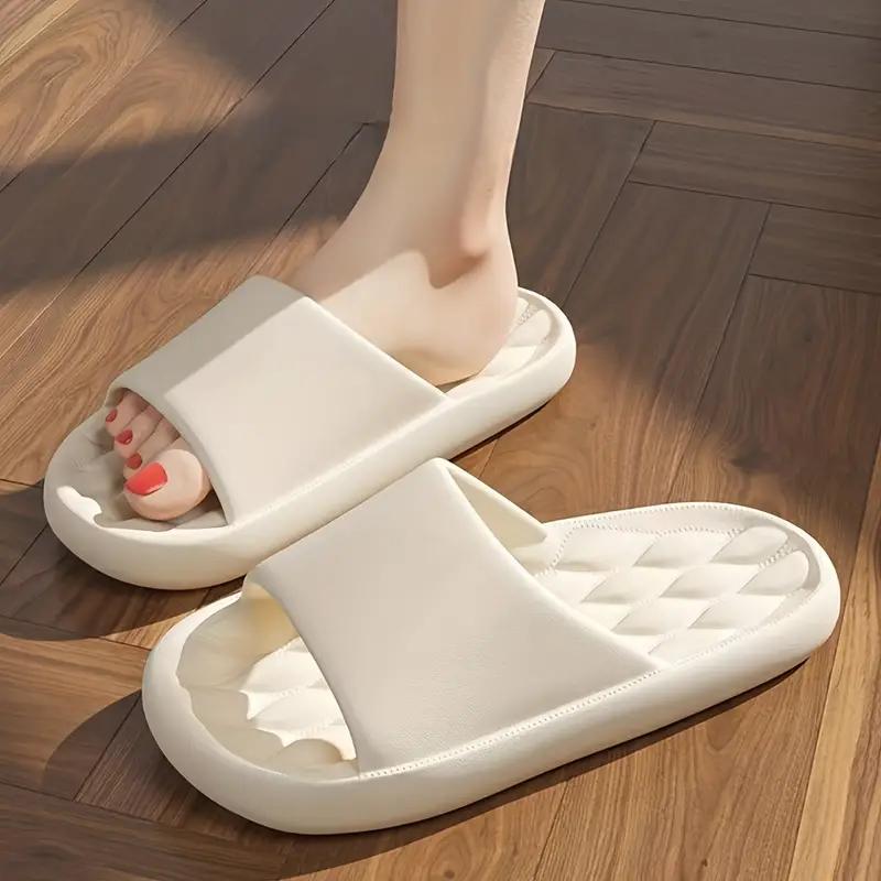 Unisex Solid Color Pillow Slides, Soft Sole Home Bathroom Shoes, Lightweight & Comfy Indoor Slides