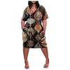Women's Summer Plus Size V-Neck Short Sleeve Knee Pocket Printed Casual Dress