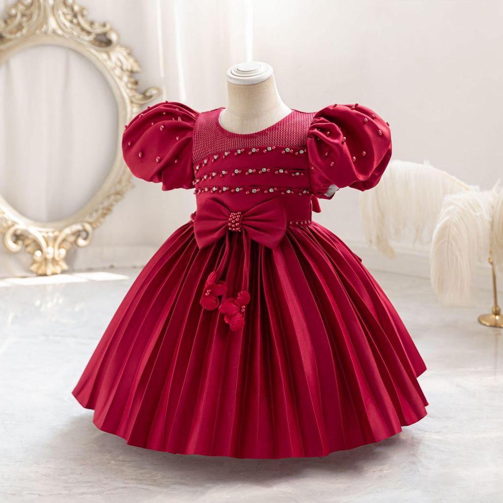 Baby Party Dresses for Girls 2024 Summer Vintage Court Ceremony Birthday Party Ball Gown Puff Sleeve Toddler Kids Princess Dress