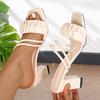Fashion Elegant Beige Narrow Band Slip On Sandals Women 2025 Summer Square Toe High Heel Slippers Fashion Wedding Shoes Women Size 43