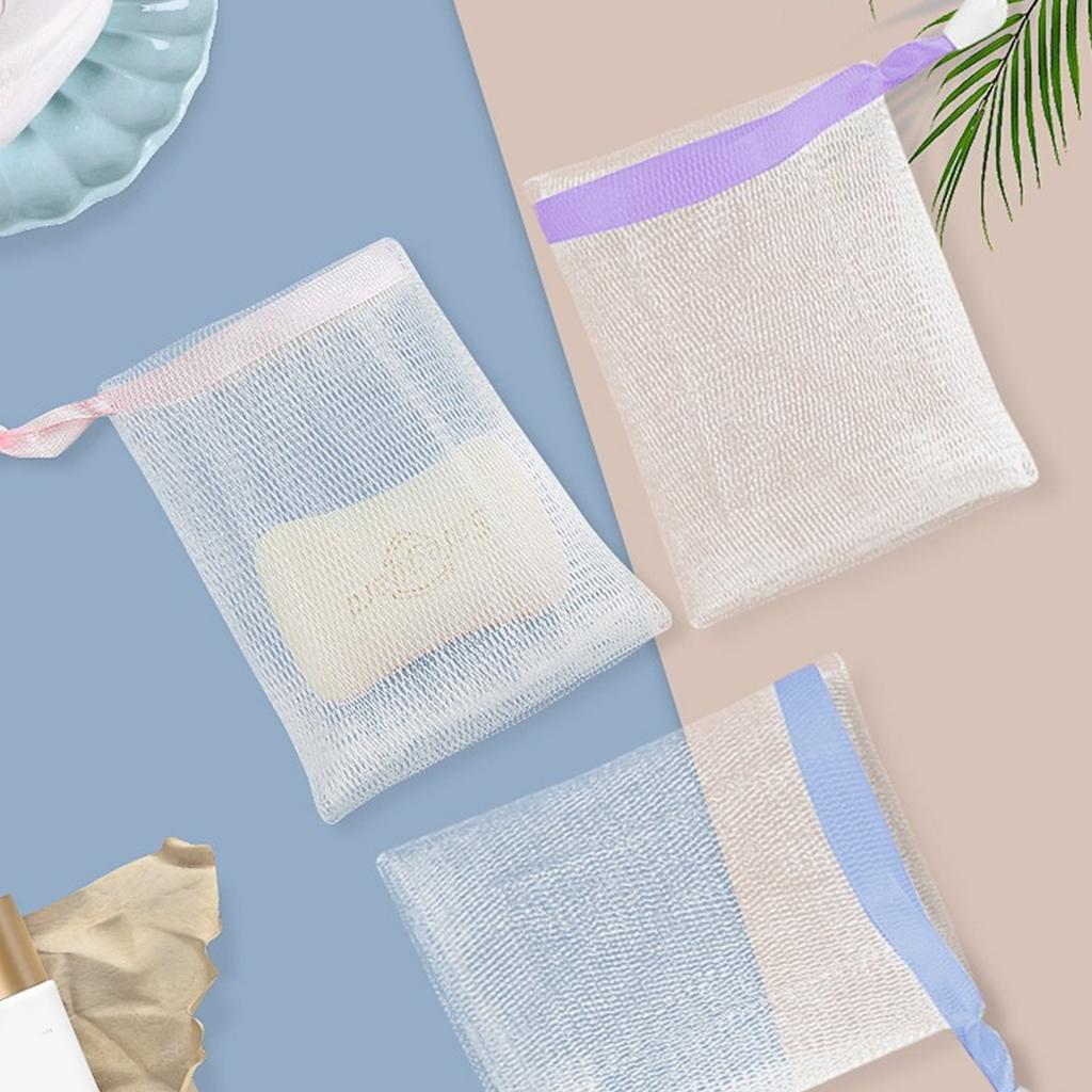 Gentle Facial Cleansing Net For Soap Bars Creates Rich Lather Quickly Soft PE Mesh With Hanging Rope For Bathroom Storage