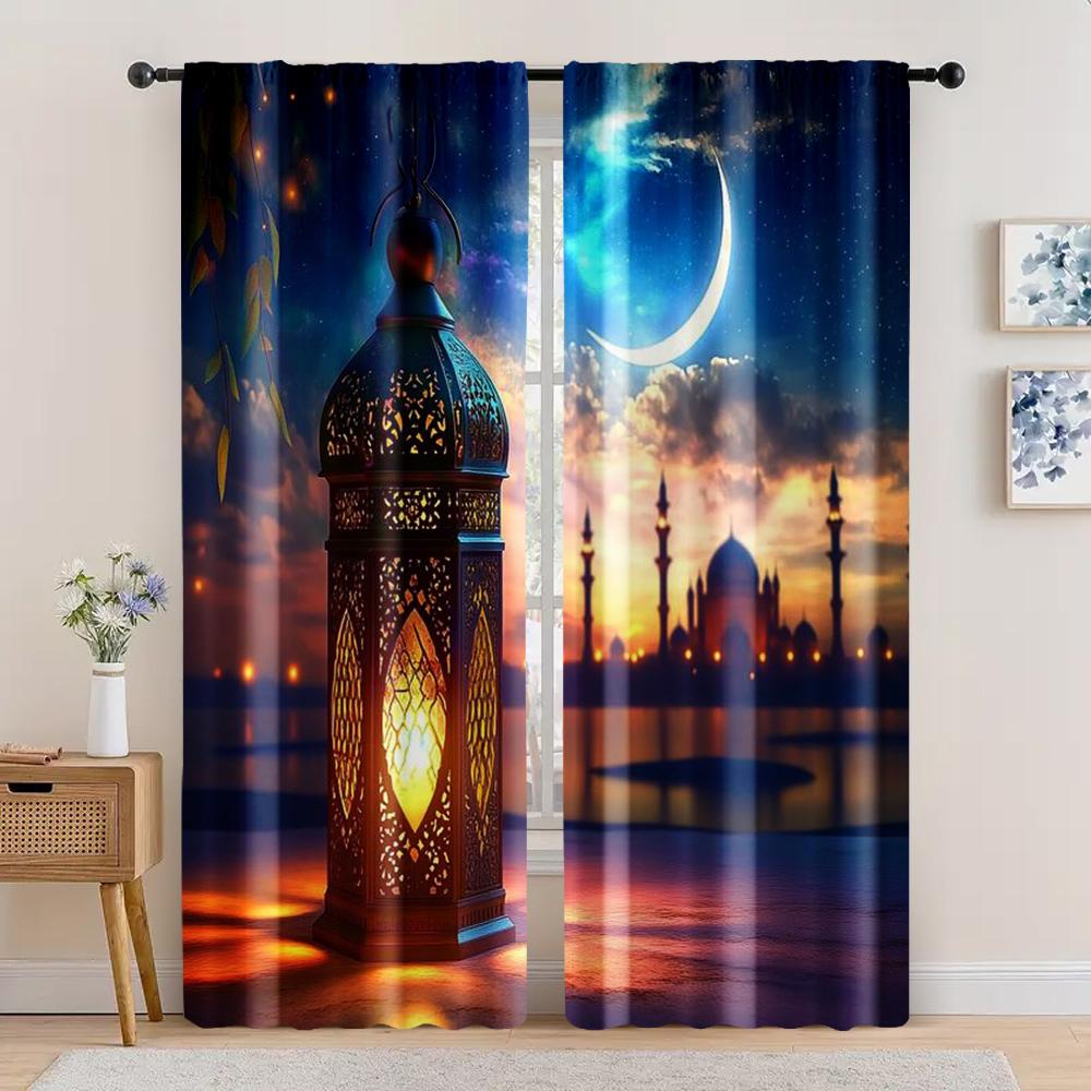2pc,  Drapes Ramadan Backdrop Muslim Holy Moon Arabic Lantern Moon Photography Background Party Decorations Photo Booth Props