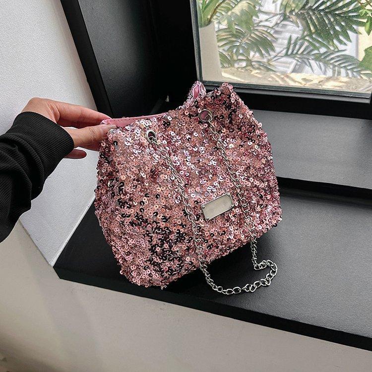 This Year's Popular Niche Design Sequined Bag 2024 New Women's Bag Personalized Chain Messenger Bag Shoulder Bucket Bag