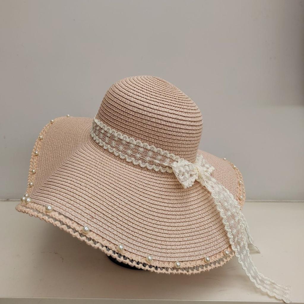 Summer New Sun Hat Bow Grass Hat Sun Protection Vacation Lace Travel Hat Beach Fashionable Fisherman Hat