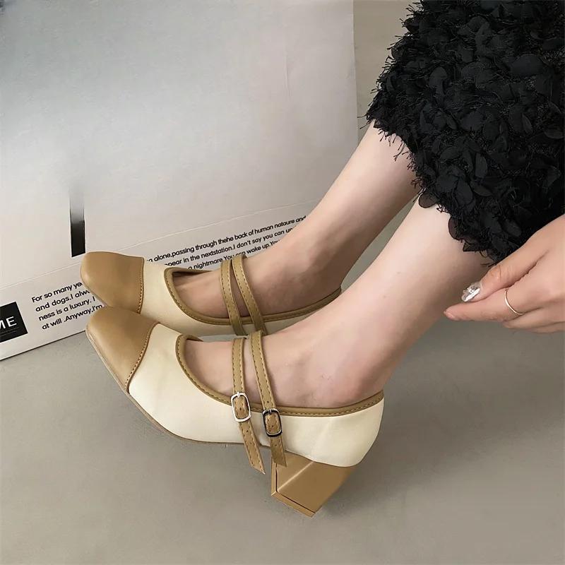 Women's Shoes 2024 Hot Sale Mary Janes Buckle Strap Women's High Heels Elegant Pointed Toe Color Matching Shoes Women Zapatos