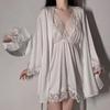 Sexy Robe Sets Pajamas Women Sleepwear Night Dress Lace Embroider Bathrobe Nightgown Camisolas Backless Lounge Set Lingerie