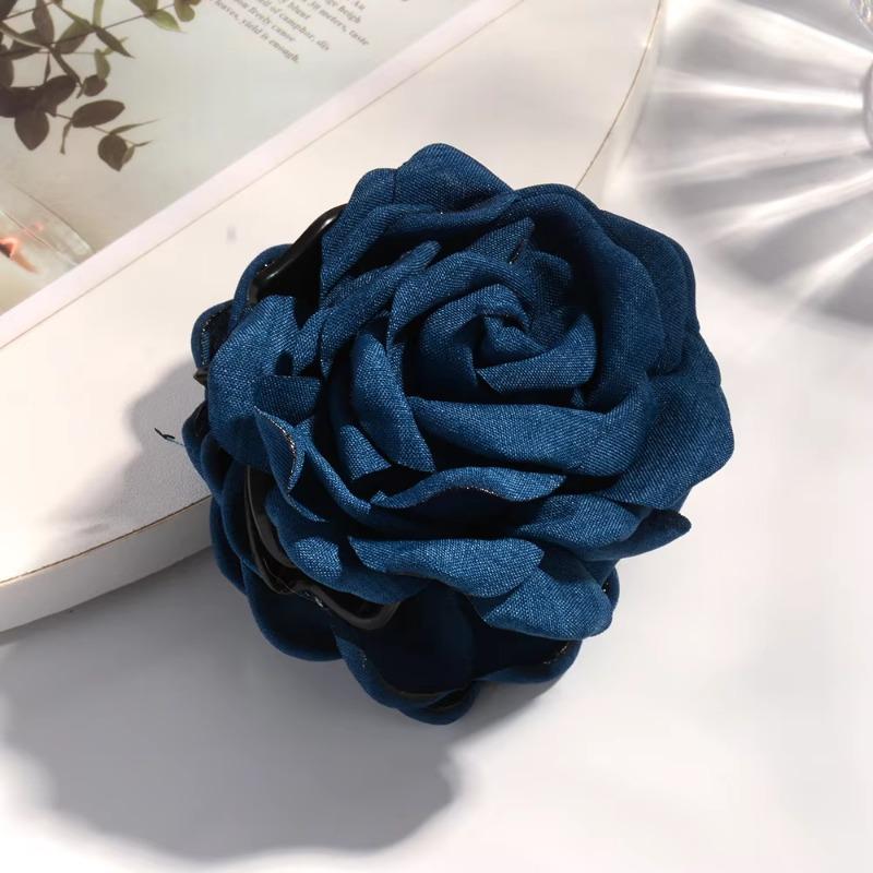 16 Colors Sweat Medium Size Cotton Fabric Rose Flower Hair Claw Clips for Women Korean Ctach Shark Clamp Hair Accessories