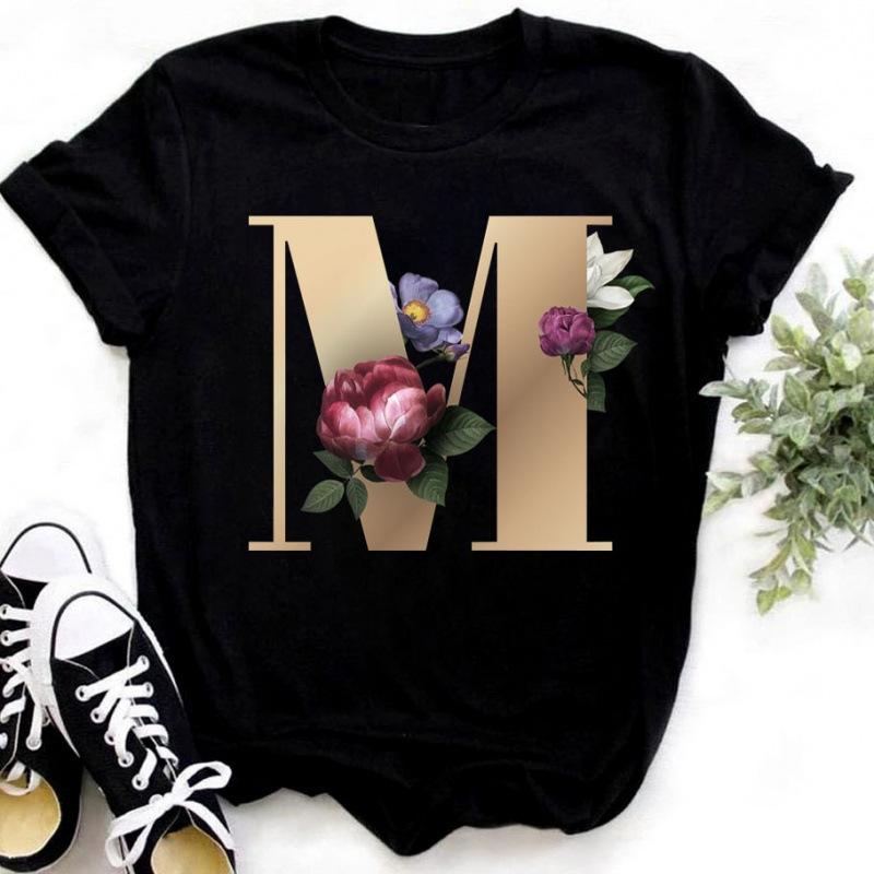 Summer Women's Fashionable Simple Floral Letter Printed Pure Cotton Short Sleeved Women's T-Shirts Women’s