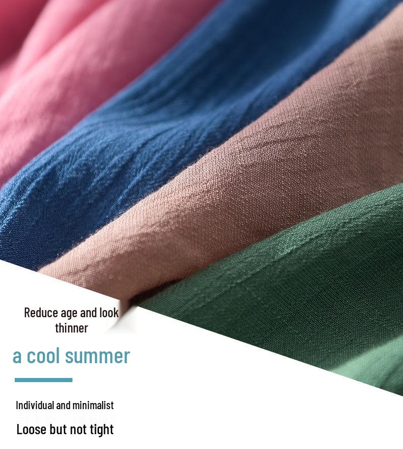 Elderly Women's Cotton Linen Short Sleeve Two-Piece Summer Outfit