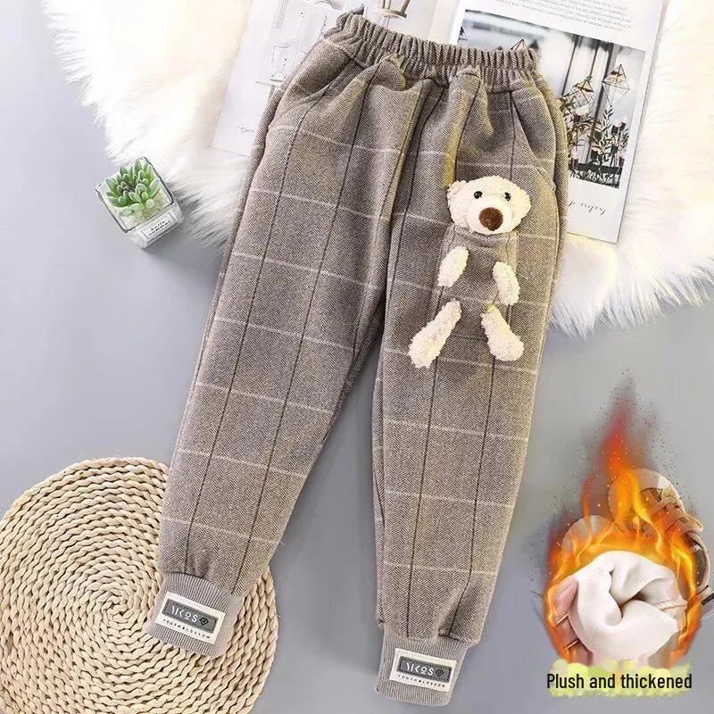 Girls' Thickened Sports & Casual Corduroy Sweatpants - Autumn/Winter Plus Velvet One-Piece for Medium & Large Children