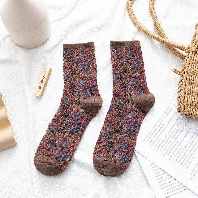 Winter Warm Flower Vintage Socks Women Korean Ins Fashion Kawaii Harajuku Mori Girl Socks Skarpetki Kobieta Femme Chaussettes
