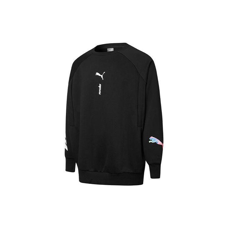 Puma Logo Print Crew Neck Long Sleeve Sweatshirt Men Sweatshirts Black 532695-01