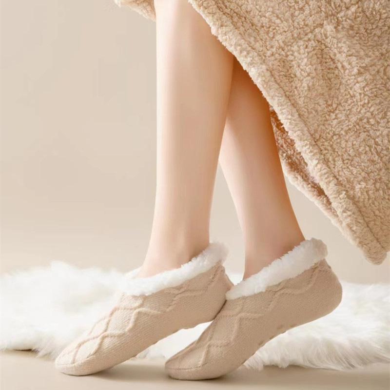 1Pair Thickened Warm Non Slip Floor Socks Velvet Shoes Home Use Women's Winter