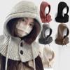 Drawstring Knitted Beanie Cap Thicken Snood Collar Hood Soft Scarf Balaclava Hats  Outdoor