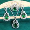 Hot Selling Green Zircon Necklace Earrings Ring Set for Ladies