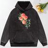 Fresh Peaches On Branches Print Washed Hoodie Female Autumn Trendy Sweatshirt Vintage Loose Hoodies Street Cotton
