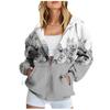 Women's Long Sleeve Printed Sweatshirt Long Sleeve Pocket Jacket Zipper Hoodie Coat  Autumn