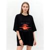 Oversized T Shirt Black World Peace Nuclear Explosion Print Graphic Tee Casual Streetwear Unisex Fashion Top Summer Outfit