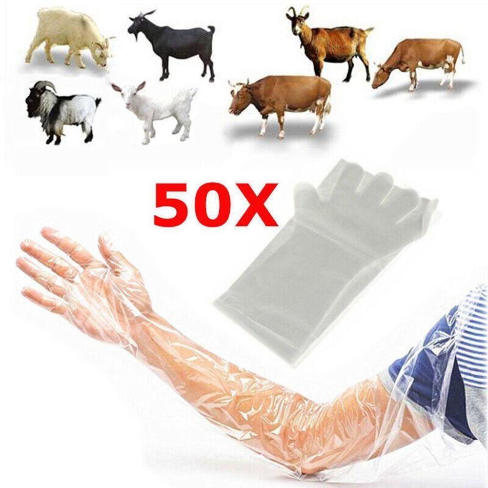 50Pcs Plastic Disposable Vet Glove Clear Farm Glove Non-toxic Cattle Sheep Glove Midwifery