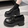 Small Leather Shoes Women's 2025 Spring New British Platform Heightening Loafers JK Thick Heel Black H Buckle Soft Leather Shoes