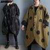 Plus Size 2023 Autumn Winter New Jackets Loose Batwing Sleeve Polka Dot Vintage Print Black Casual Trench Long Coat