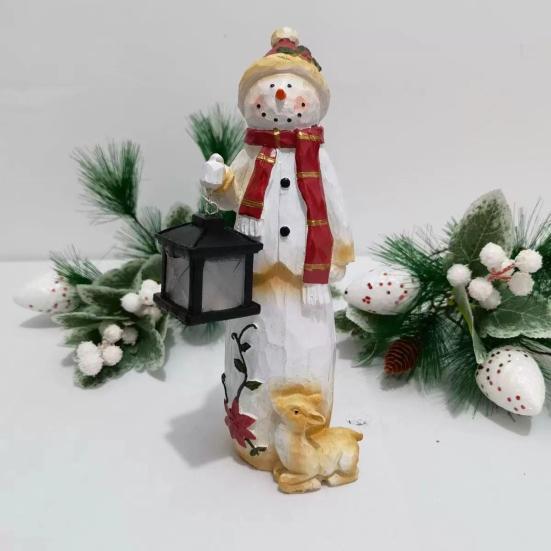 Christmas Snowman Figurine with Lantern Resin Snowman Statue Art Decor Outdoor Christmas Snowman Door Greeter for Yard Garden Decor