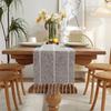 Hand Woven Solid Color Lace Table Runner with Fringe for Farmhouse Christmas Dining Table Decor
