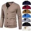 New Autumn Winter Men's Slim Fit Solid Color Knit Cardigan Minimalist Fashion Casual Versatile V Neck Pocket Sweater Outerwear