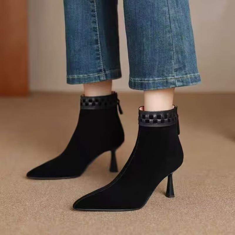 2025 News Women Autumn Pointed Toe Ankle Boots Winter High Heel Genuine  Shoes Woman Short Boots Black Size 34-39