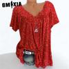 GMXIA Women's Summer Spring V-neck Loose Short Sleeve Printed T-shirt