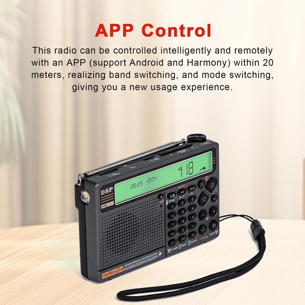 HanRongDa HRD-757 Multi-band Radio FM AM MW SW V.UHF AIR WB Portable Radio APP Control BT TF Music