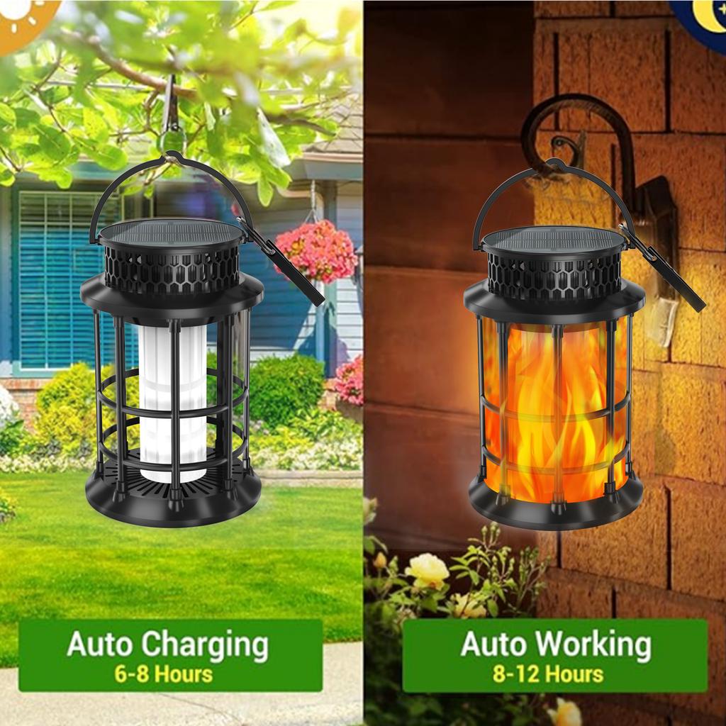 LED Solar Wall Light Solar Flame Flickering Lamp Outdoor Waterproof Landscape Pendant Lamp Garden Torch Pathway Backyard Decor
