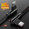 PD 60W Double Elbow USB Date Cable For Macbook Pro TypeC To USB C Cord Fast Charging Charger USB Cable For Samsung Xiaomi