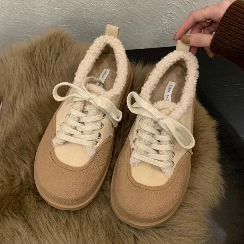 Fashion 2024 Women Winter Boots Warm Plush Velvet Ankle Snow Boots Lace Up Soft Winter Sneakers Comfortable Cotton Shoes for Women