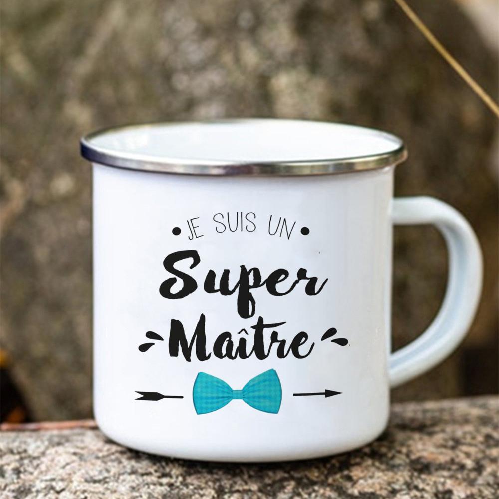 Merci Maitre Printed Mug Creative Coffee Tea Cups Drinks Water Cup Enamel Mugs School Home Retro Handle Drinkware Teacher Gifts