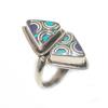 Natural Tibetan Turquoise, Lapis 925 Sterling Silver Ring Size Adjustable G3D59