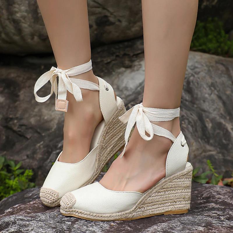 Fashion Ankle Lace Up Wedges Sandals Women Summer Closed Toe Espadrille Platform Sandles Woman High Heels Gladiator Sandalias Mujer 43