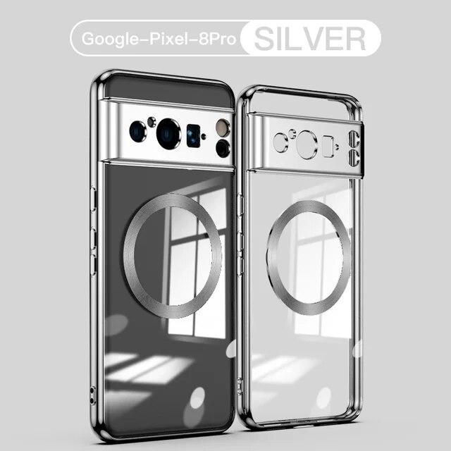 Electroplated Transparent Magnetic Phone Case For Google Pixel 8 Pro Magsafe Wireless Charging Soft Tpu Back Cover