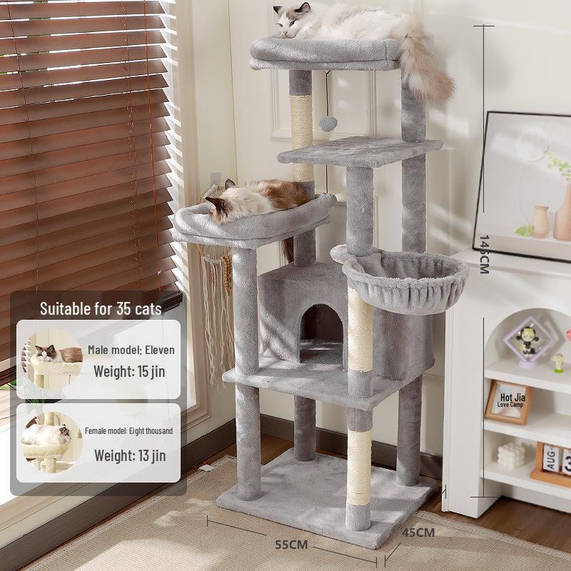 Compact Cross-Border Cat Climbing Frame: Large Cat Tree with Integrated Cat Nest, Space-Saving Design, Foreign Style