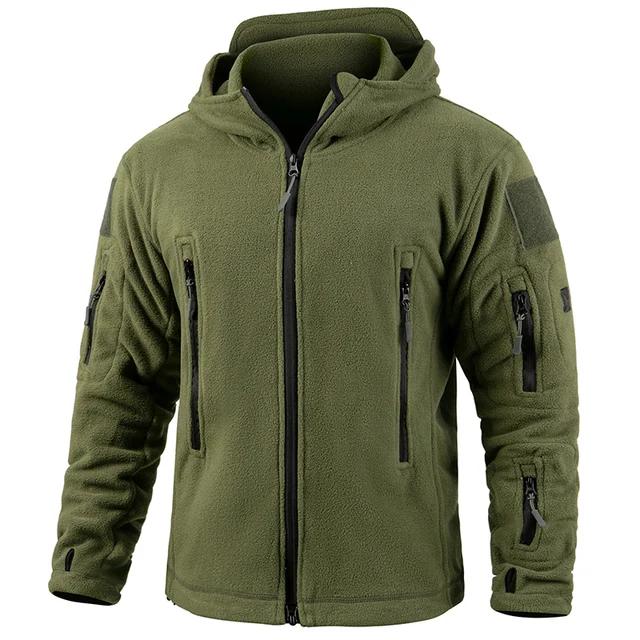 Men's Warm Tactical Fleece Jacket Zip Up Thicken Polar Hoodie Winter Outdoor Sport Hiking Hooded Coat Pocket