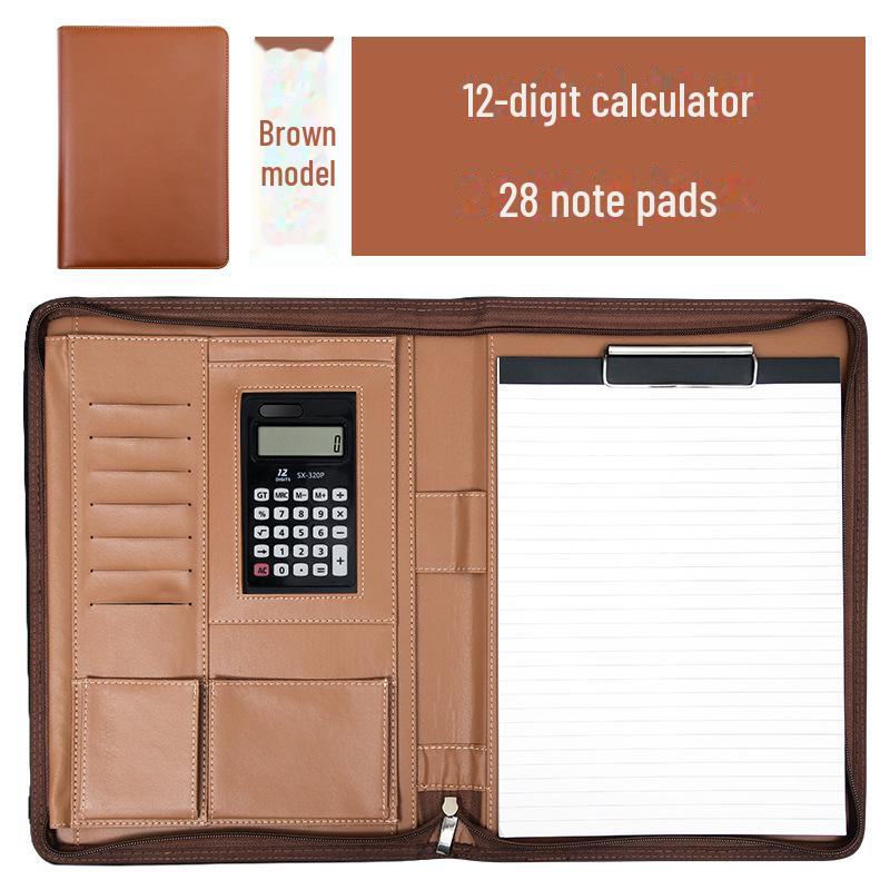 A4 Leather Multifunctional Zipper Folder: Business Notepad & Document Storage Briefcase