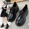 Spring Women Single Shoes Black Patent Leather Thick Bottom British Style Shoes Casual Comfortable Lace Up Platform Shoes