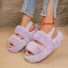 Fashion Plush Cotton Mopping Winter New Round Toe Open Toe One Strap Anti-slip Wear-resistant Platform Flats