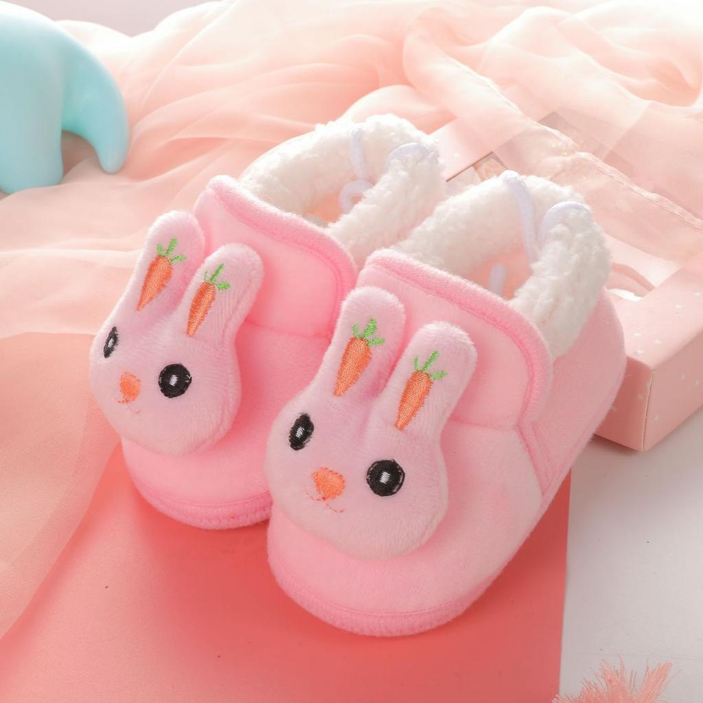 Winter New Plush Thick Baby Cute Rabbit Cartoon Children Comfortable Soft Wear-resistant Soft Sole Non-slip Toddler Shoes