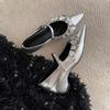 Sheepskin Version~ Sequined Flower Inner Height Increase Pointed Single Shoes Temperament Leather Shallow Mouth Mary Jane Shoes