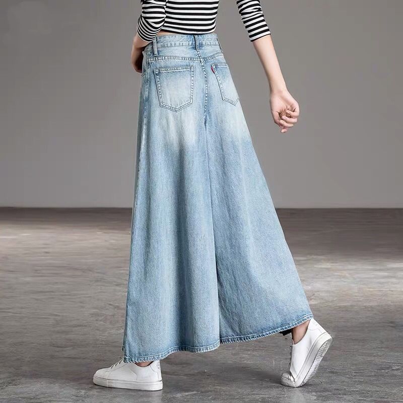 High Waist Wide Leg Pants Women Spring and Autumn Skirt Pants Denim Trousers