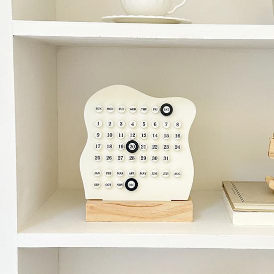 Wood Perpetual Calendar Desktop Acrylic Calendar Stand Week Month Day Display Desk Decor for Home Office Shop Bar