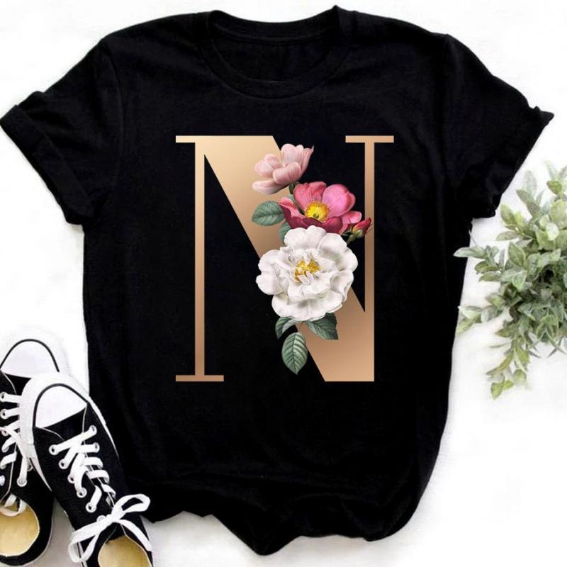 Summer Women's Fashionable Simple Floral Letter Printed Pure Cotton Short Sleeved Women's T-Shirts Women’s